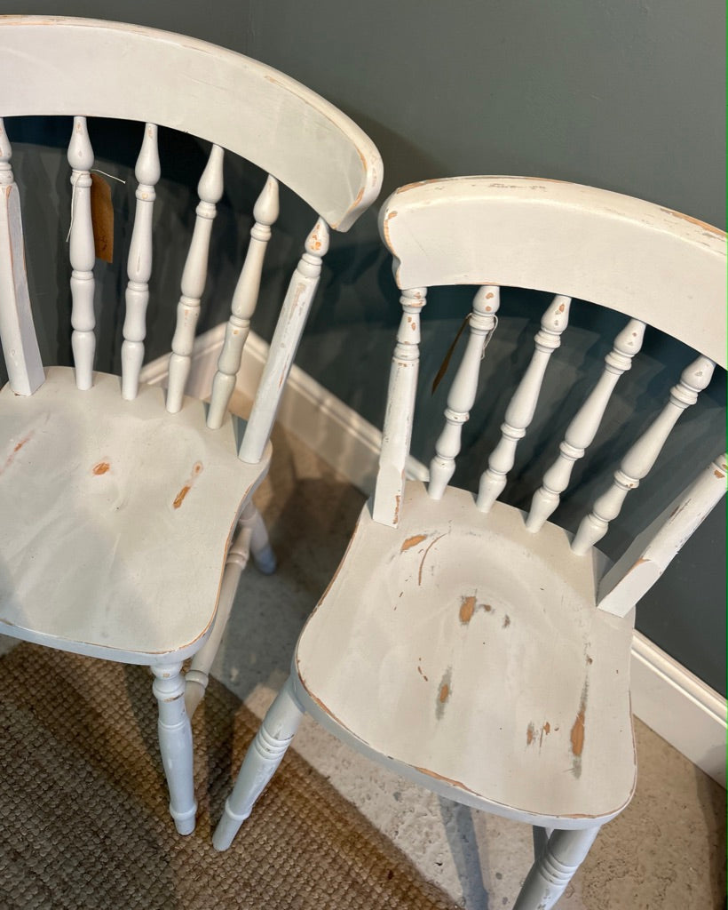 Two Painted Kitchen Dinning Chairs with a Shabby finish