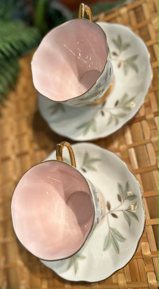 Pair Pretty Vintage Royal Albert Braemar Tea Cups and Saucers ~ Set of 2