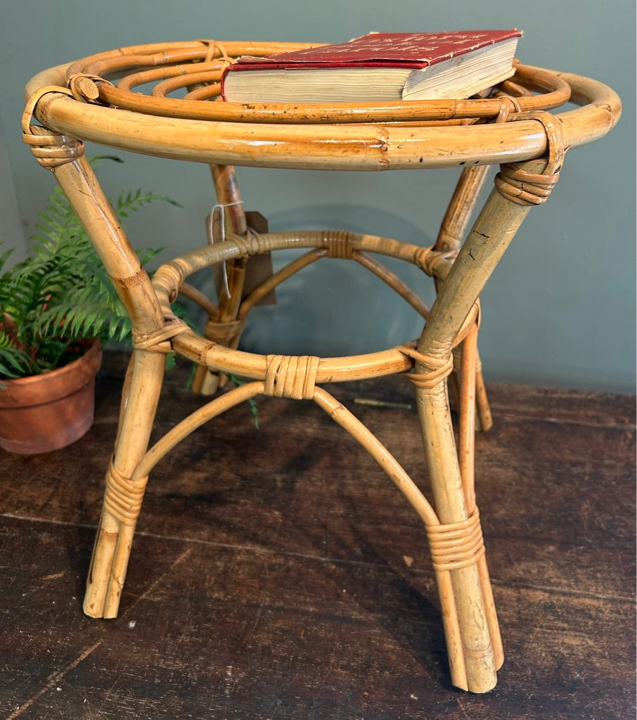Vintage Round Bamboo Side Table