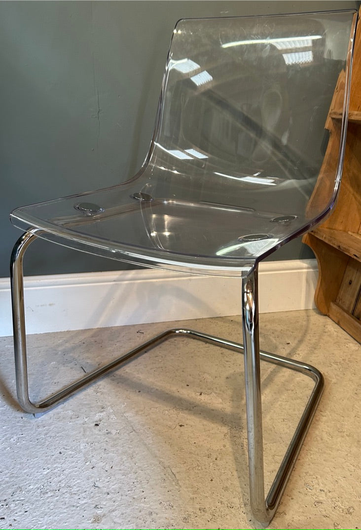Very stylish Ikea Tobias Clear and Chrome Chairs - Set of six