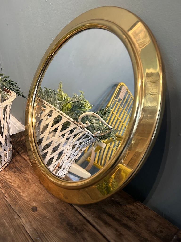 Vintage Brass Round Port Hole Mirror