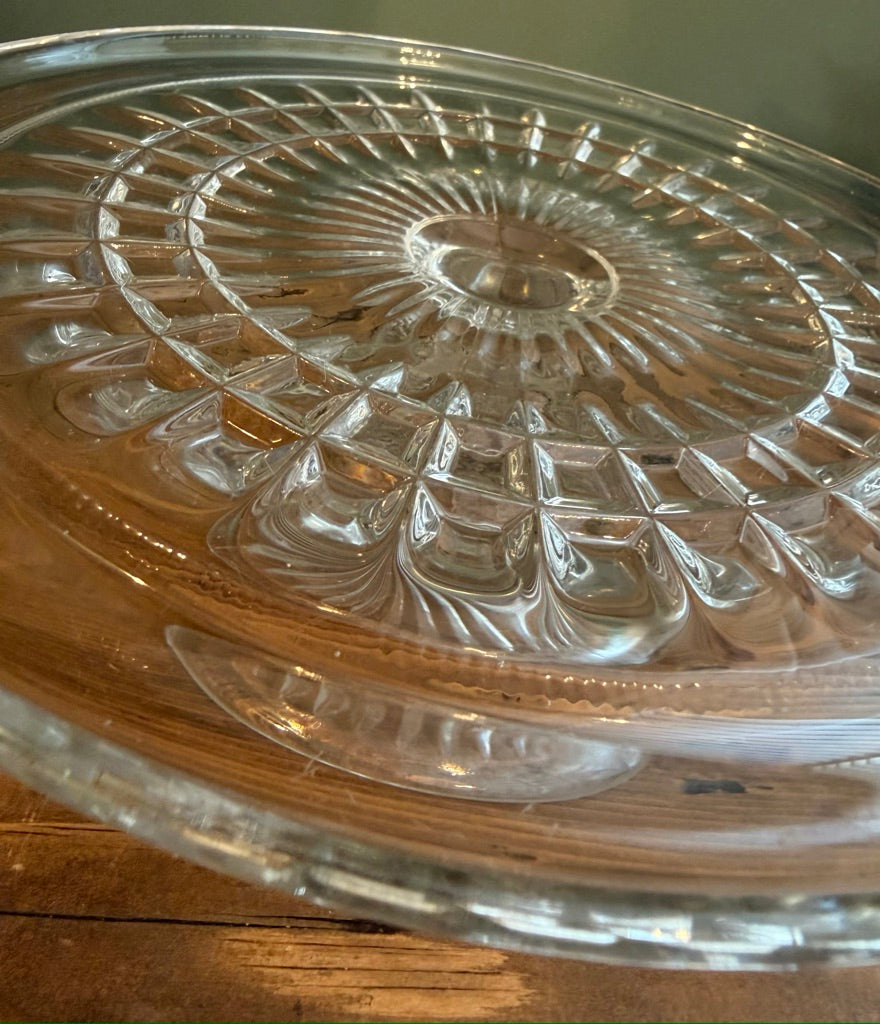 Round Small Pretty Vintage Glass Cake Stand