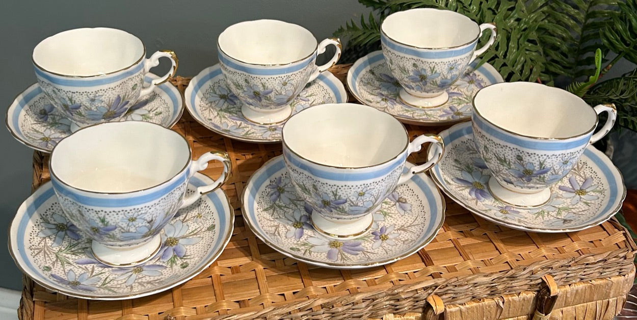 Pretty Vintage Tuscan Plant Tea Cups and Saucers ~ Set of 6