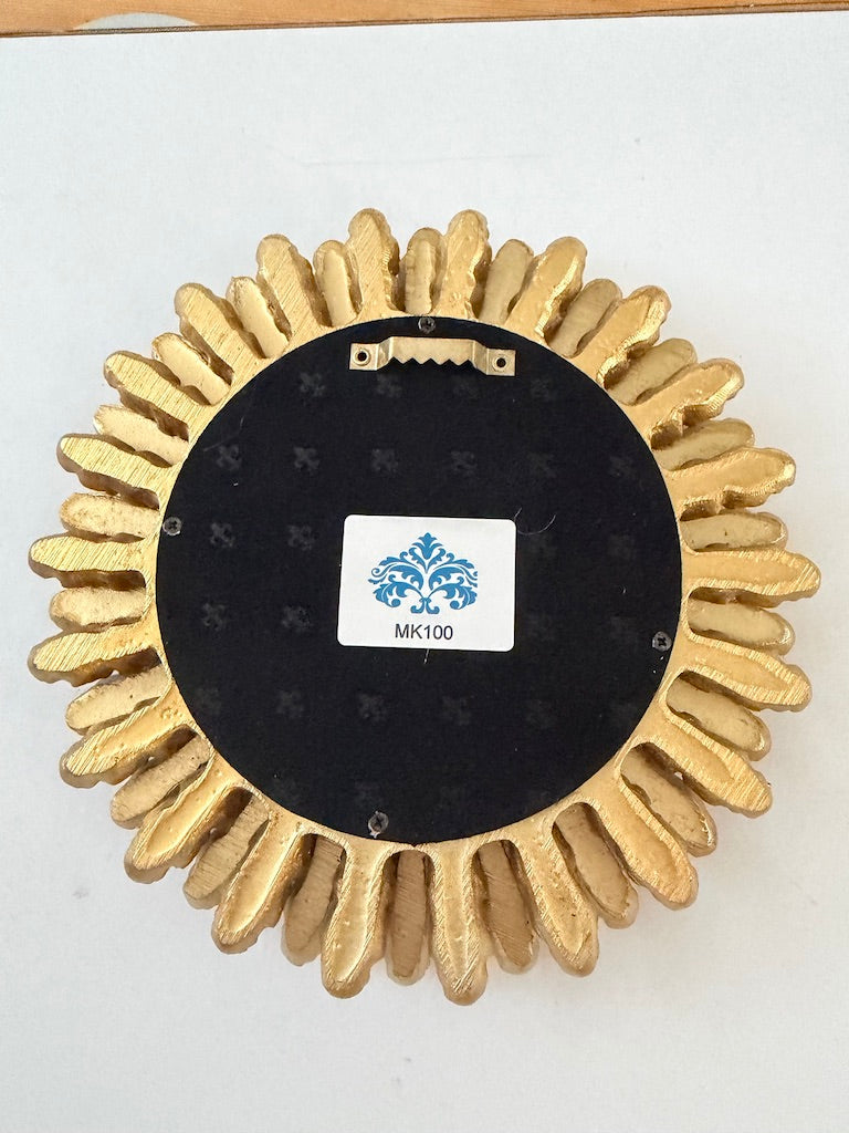 Gold Antiqued Round Double Sunburst Ornate Style Frame Wall Mirror