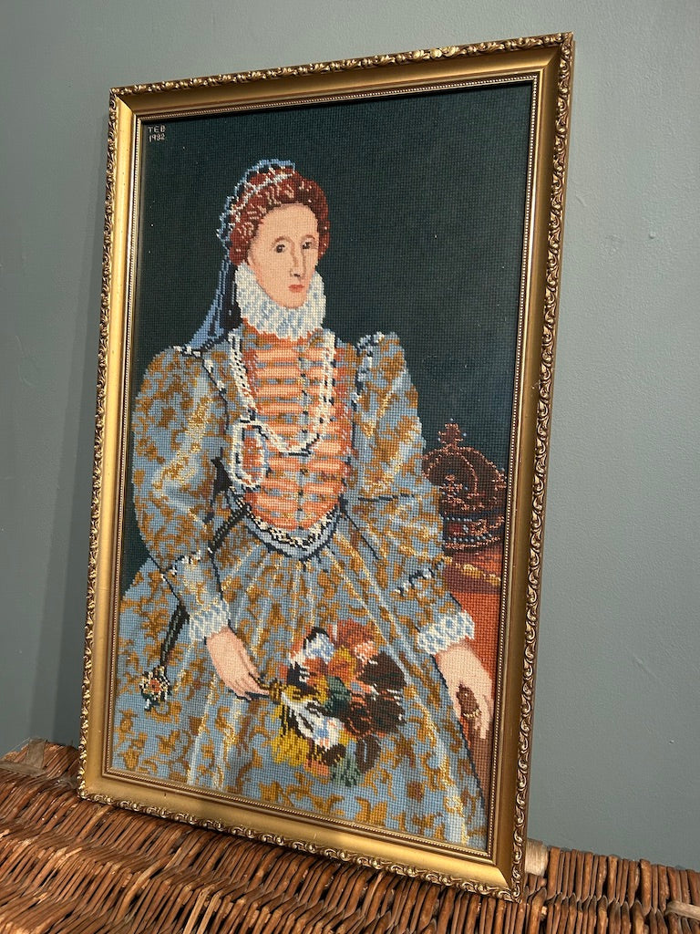 Vintage Framed Queen Elizabeth Tapestry