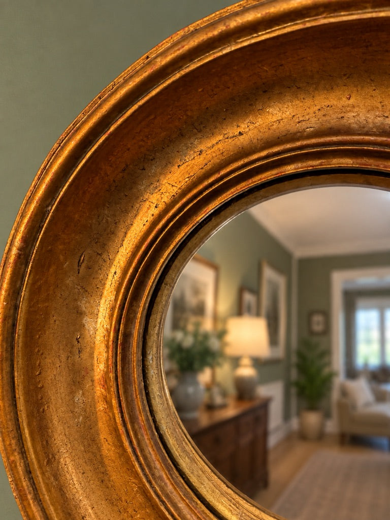 Chunky Gold Antiqued Round Port Hole style Mirror - Small Convex chunky frame