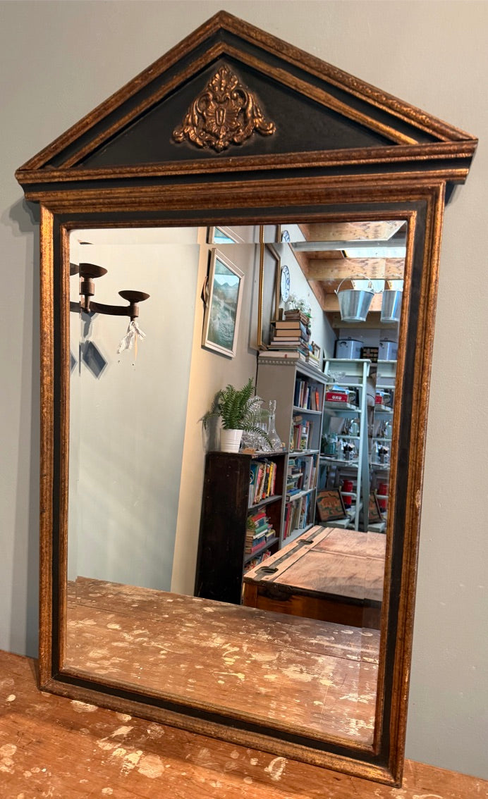 Vintage Ornate Black and Gold Mirror