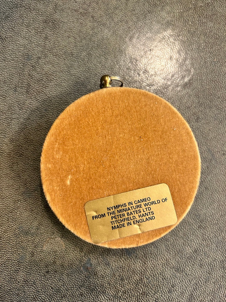 Small Vintage Framed Nymphs in Camo- Convex Glass Brass Frame