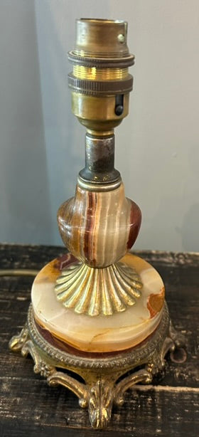 Vintage Onyx Lamp Base with Brass Fittings- Round base
