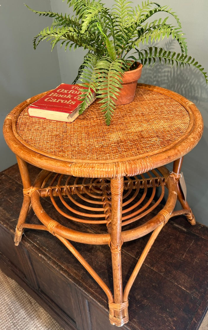 Vintage Round Bamboo Side Table