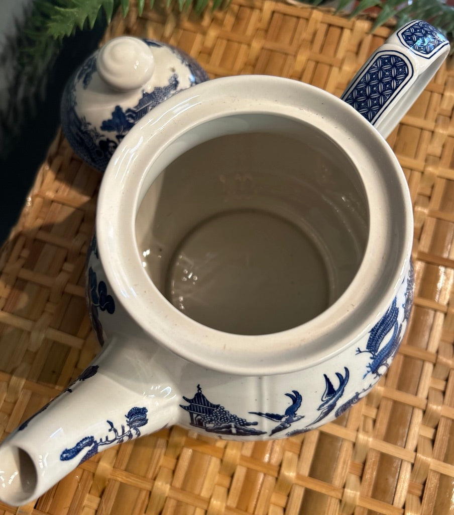 Vintage Broadhurst Staffordshire Ironstone Willow Blue and White Tea Pot