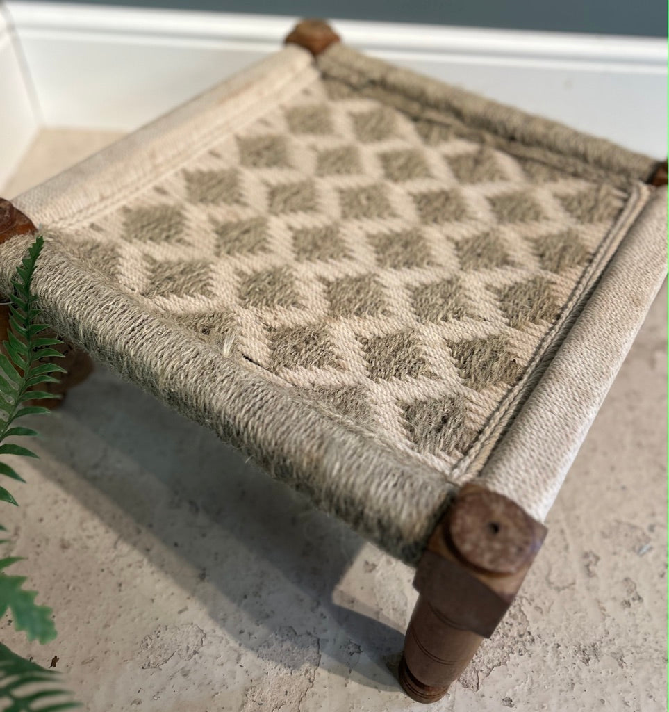 Vintage Indian Hand Woven Low Sitting Stool