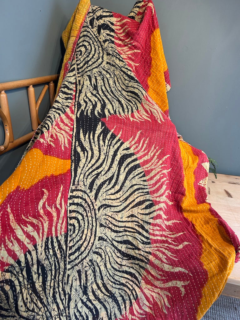 Vintage Indian Kantha Quilted Blanket - Double sided.