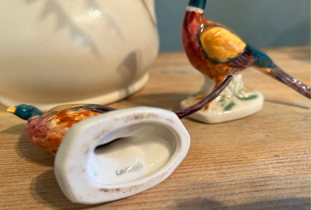 Pair of Pheasants Hand Painted Vintage Ceramic