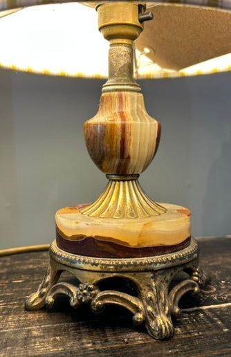 Vintage Onyx Lamp Base with Brass Fittings- Round base