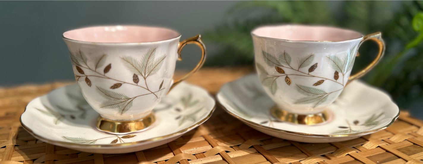 Pair Pretty Vintage Royal Albert Braemar Tea Cups and Saucers ~ Set of 2
