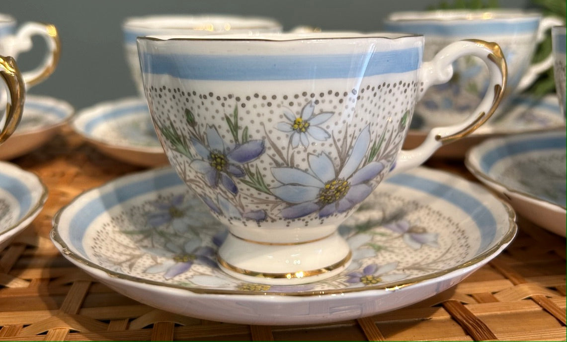 Pretty Vintage Tuscan Plant Tea Cups and Saucers ~ Set of 6