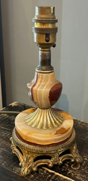 Vintage Onyx Lamp Base with Brass Fittings- Round base