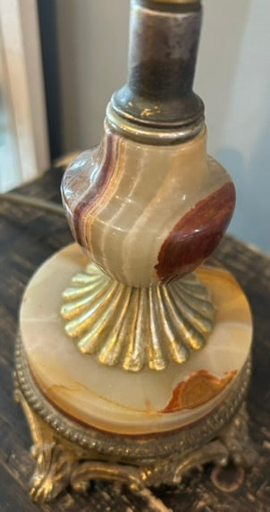 Vintage Onyx Lamp Base with Brass Fittings- Round base