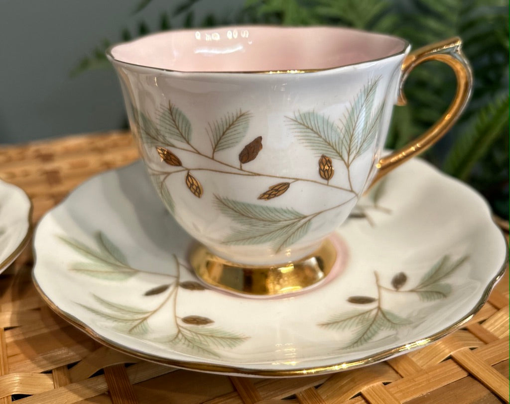 Pair Pretty Vintage Royal Albert Braemar Tea Cups and Saucers ~ Set of 2