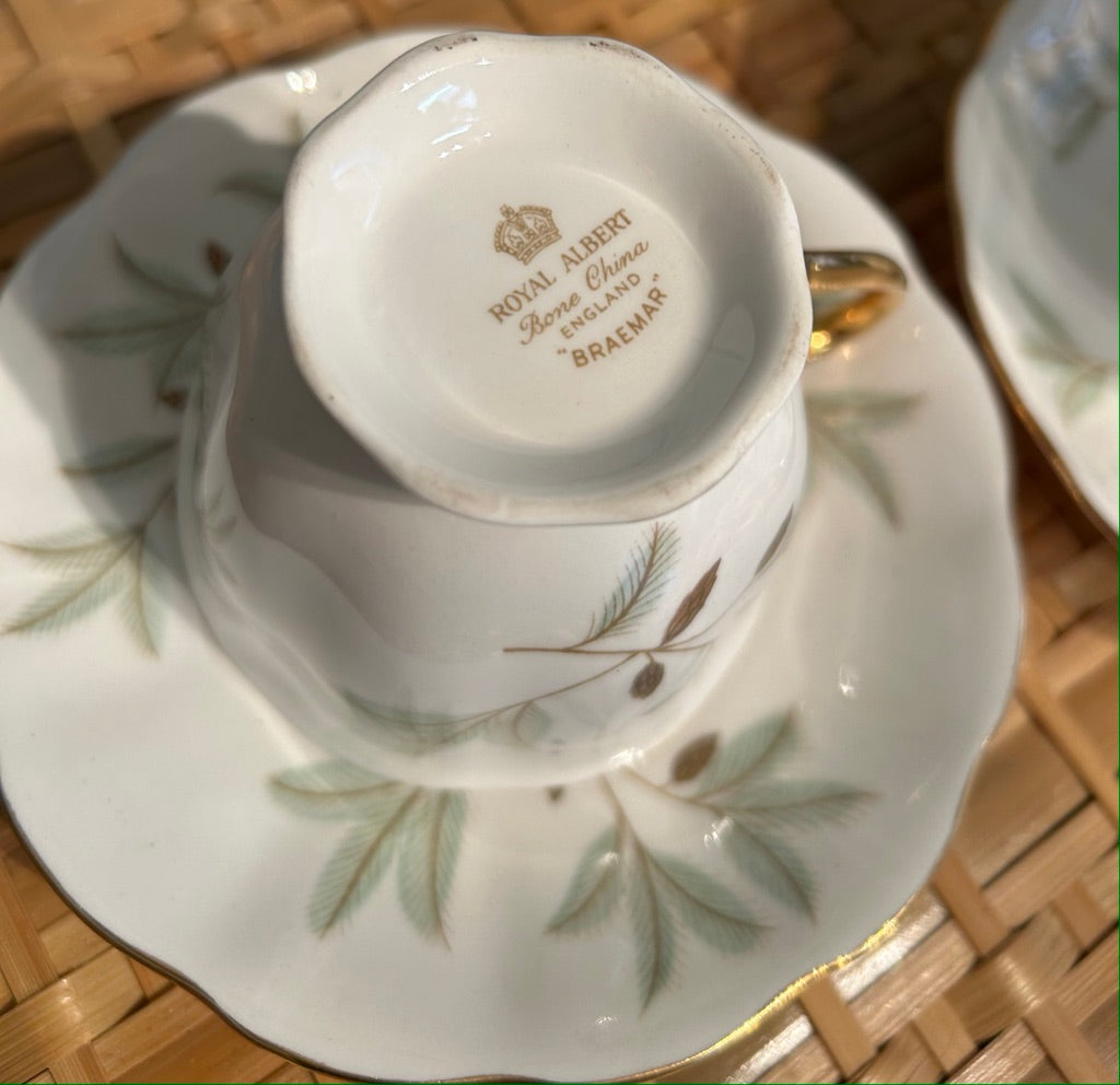 Pair Pretty Vintage Royal Albert Braemar Tea Cups and Saucers ~ Set of 2