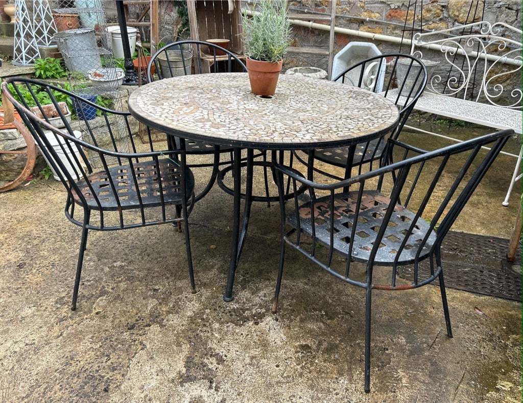 Vintage Mosaic Round Garden Table and 4 Chairs