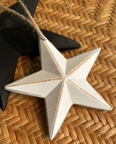 White 3D Wooden Hanging Star Decoration - Lightly distressed shabby finish
