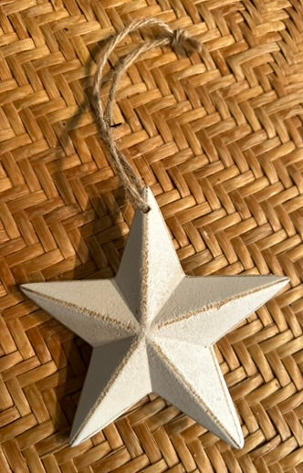 White 3D Wooden Hanging Star Decoration - Lightly distressed shabby finish