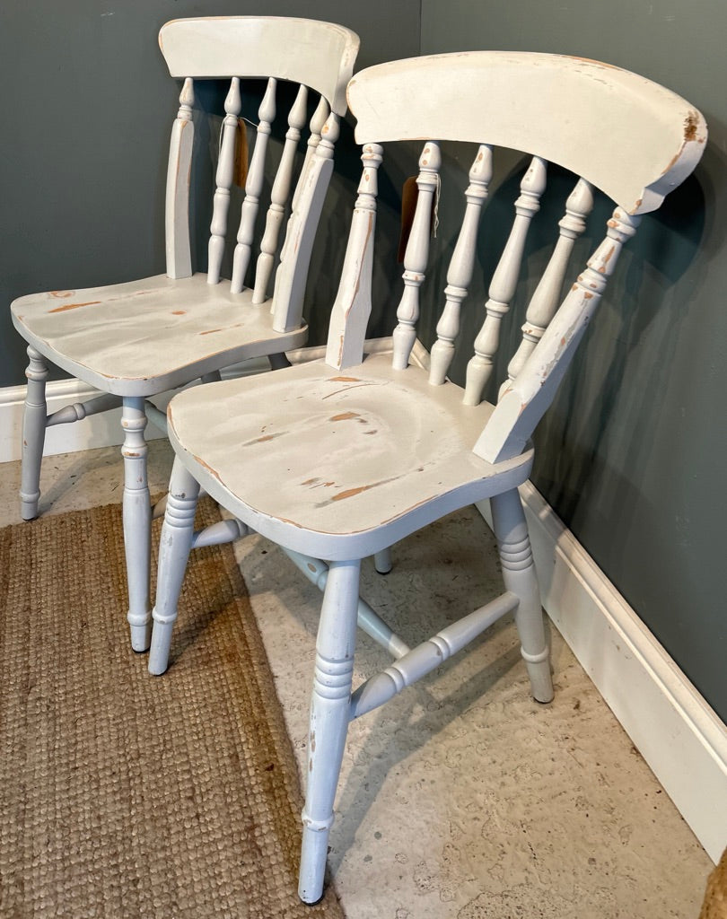 Two Painted Kitchen Dinning Chairs with a Shabby finish