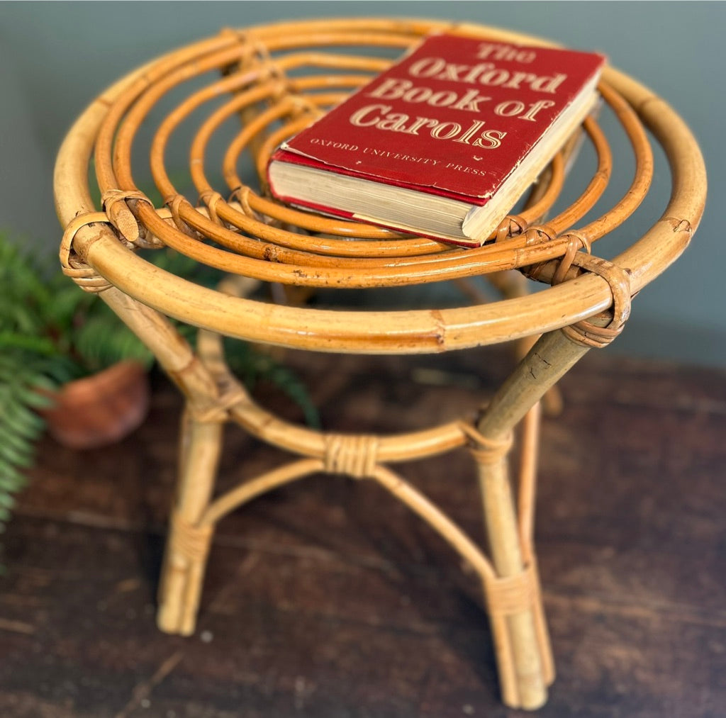 Vintage Round Bamboo Side Table