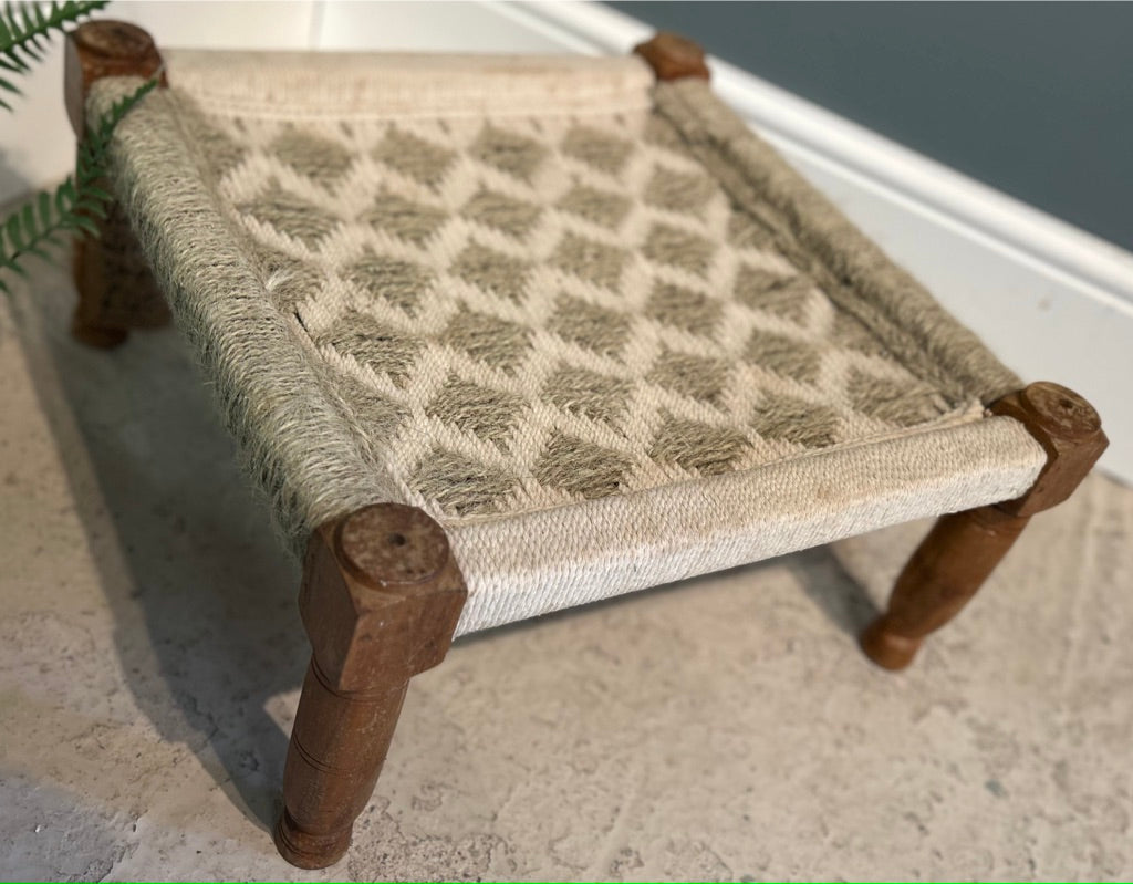 Vintage Indian Hand Woven Low Sitting Stool