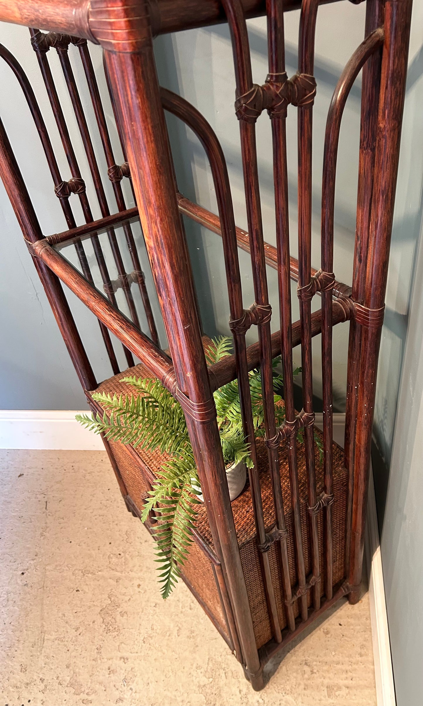 Vintage Bamboo shelves with cupboard underneath