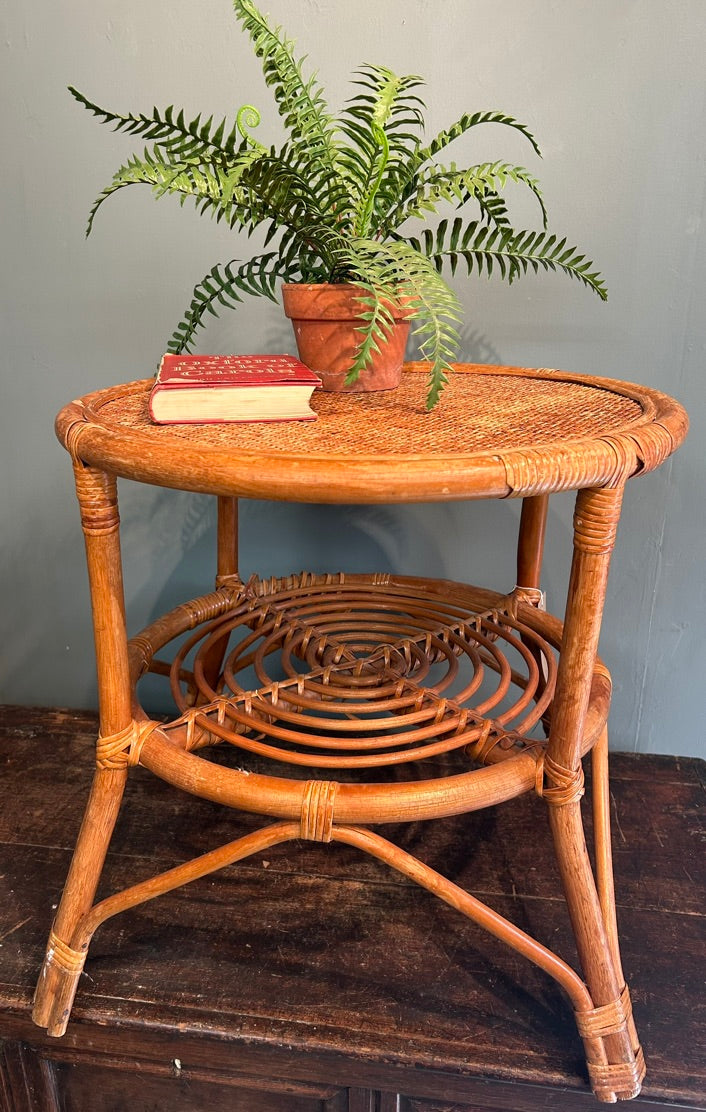Vintage Round Bamboo Side Table