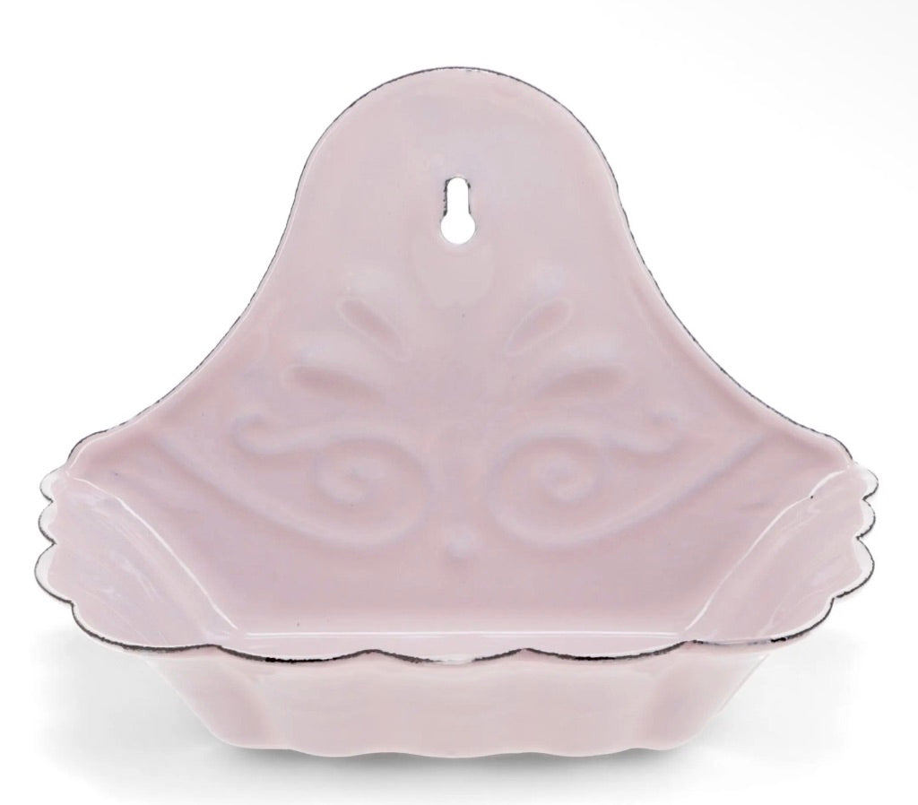 Vintage Style Enamel Wall mountable Soap Dish - Distressed Shabby Pink