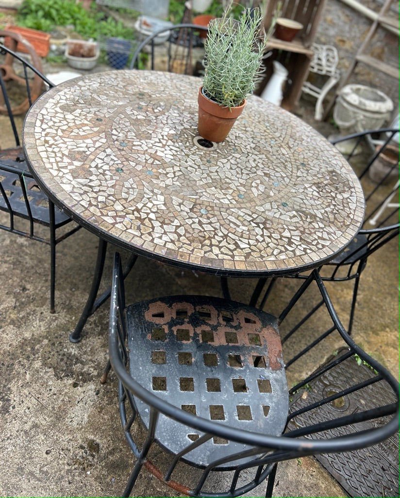 Vintage Mosaic Round Garden Table and 4 Chairs