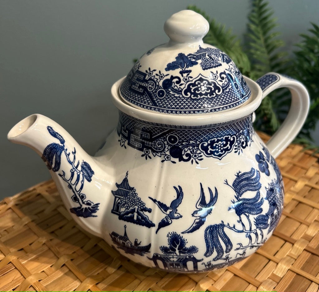 Vintage Broadhurst Staffordshire Ironstone Willow Blue and White Tea Pot