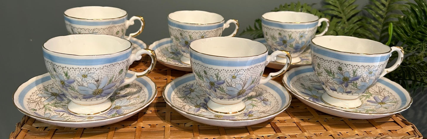 Pretty Vintage Tuscan Plant Tea Cups and Saucers ~ Set of 6