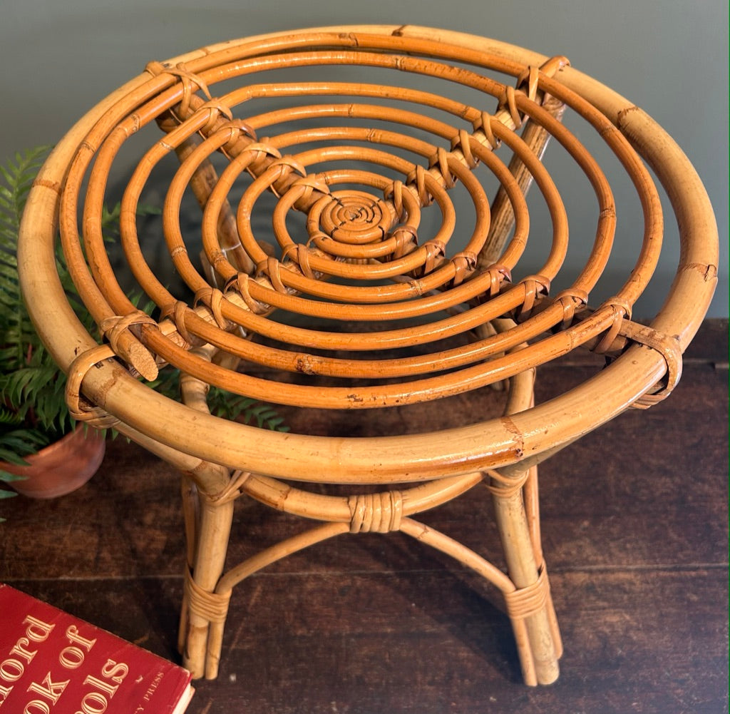Vintage Round Bamboo Side Table