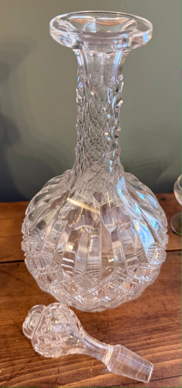 Vintage Cut Glass Decanter with Stopper *F