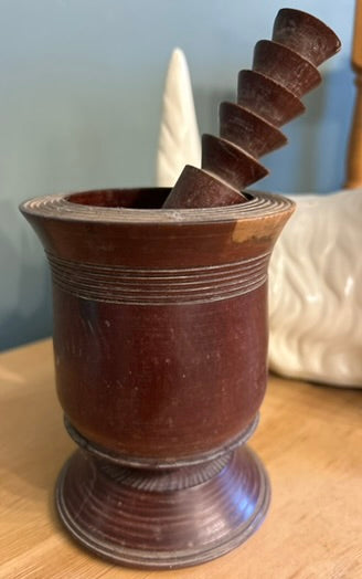Antique Wooden Hand Turned Pestle and Mortar