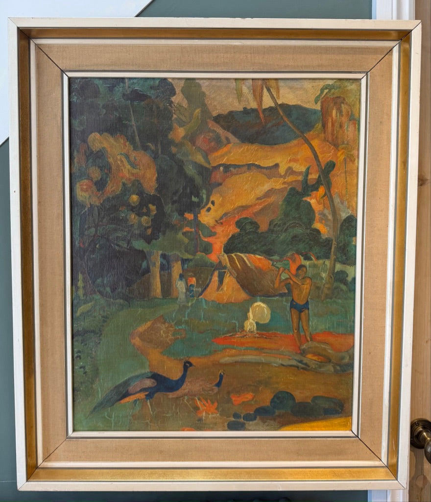 Hand Painted Oil Copy of Paul Gouguin's "Landscape with Peacocks"- Framed