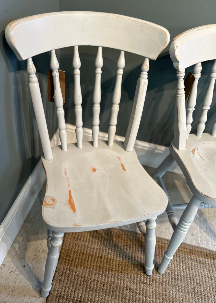Two Painted Kitchen Dinning Chairs with a Shabby finish