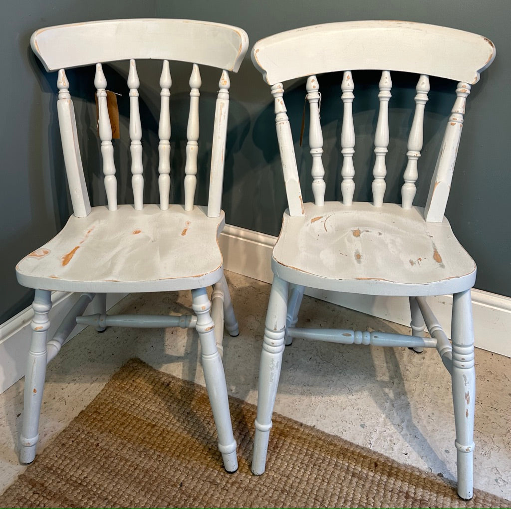 Two Painted Kitchen Dinning Chairs with a Shabby finish