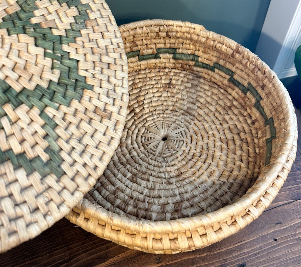 Vintage Wicker Storage Basket - Lidded