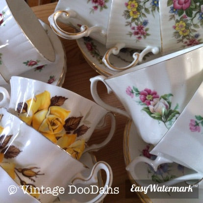 Job Lot Of 100 Pretty Mismatching Vintage China Tea Cups & Mix and Match Saucers