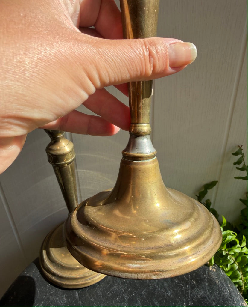 Pair of Vintage Brass Candlesticks - Round base