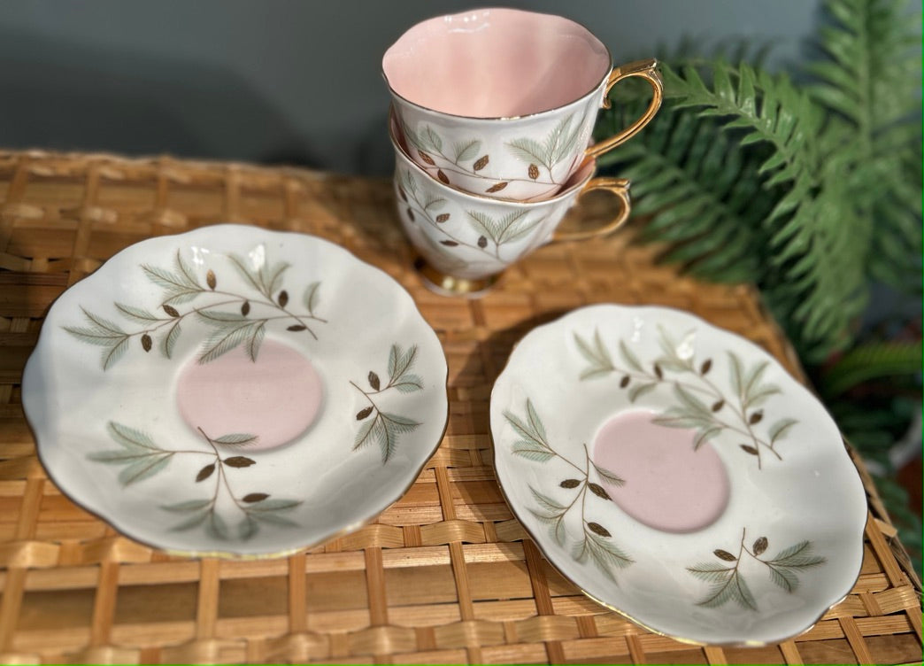 Pair Pretty Vintage Royal Albert Braemar Tea Cups and Saucers ~ Set of 2