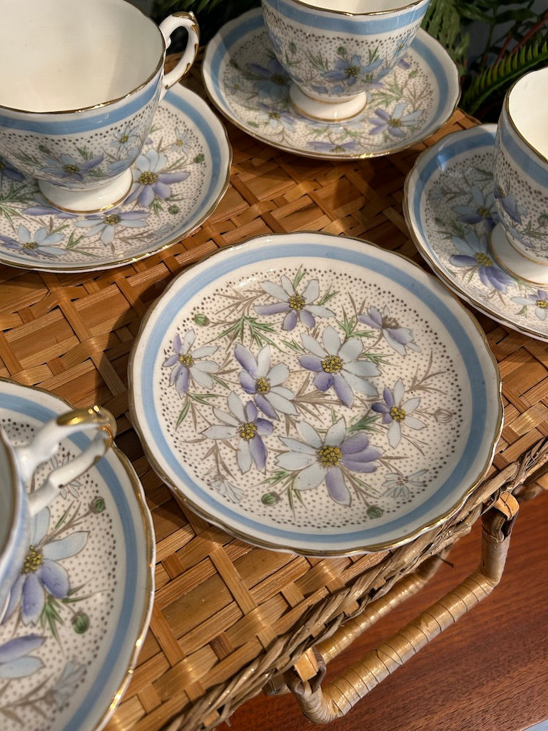 Pretty Vintage Tuscan Plant Tea Cups and Saucers ~ Set of 6