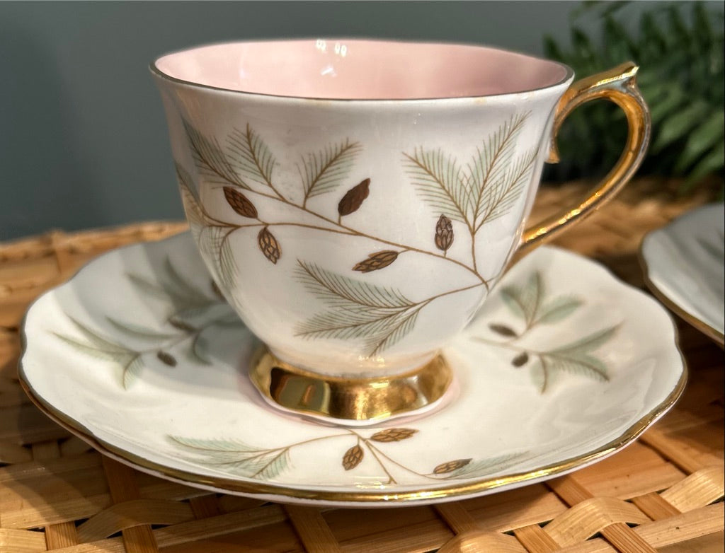 Pair Pretty Vintage Royal Albert Braemar Tea Cups and Saucers ~ Set of 2
