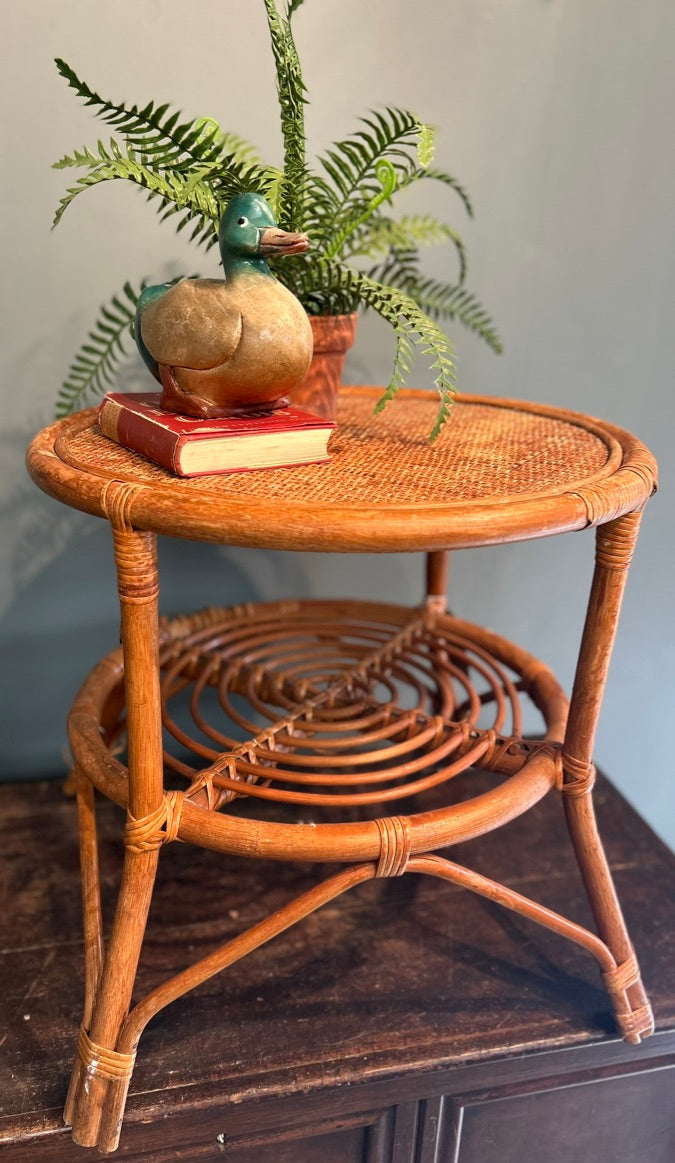 Vintage Round Bamboo Side Table